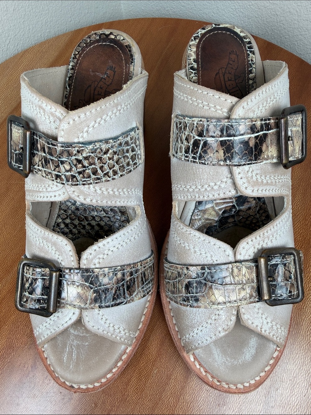 Freebird by Steven Caprice Leather Double Buckle Mule Sandals Block Heel Size 8 - Picture 10 of 16
